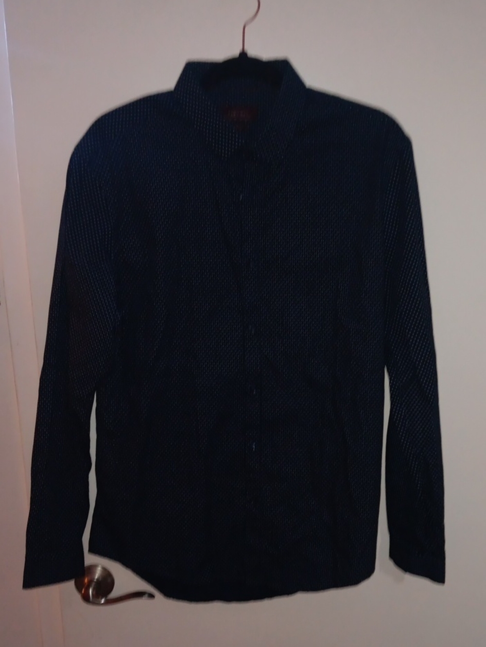 Zara Men's Navy Button-Down with Micro Dot Print